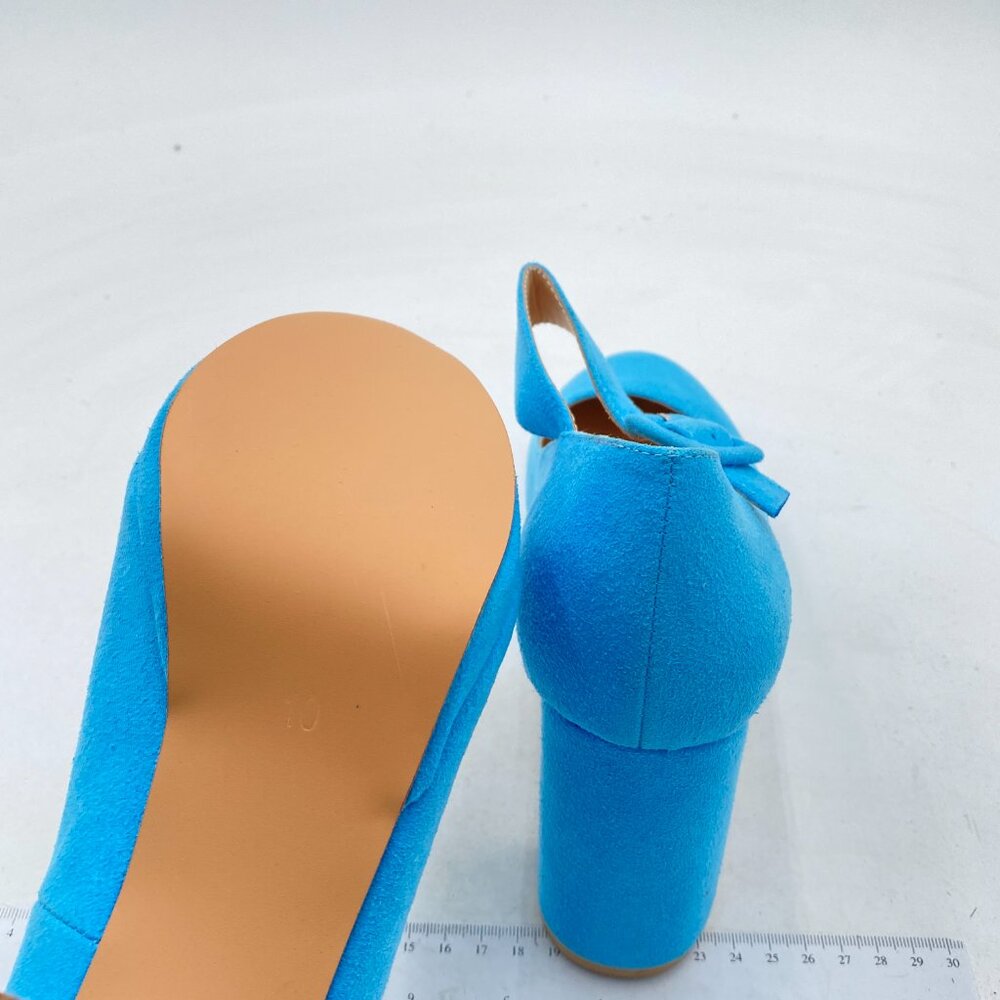 YDN Blue Square Toe Platform Pumps Chunky Heel Mary Janes Ankle Strap Girls Shoe - Picture 5 of 7